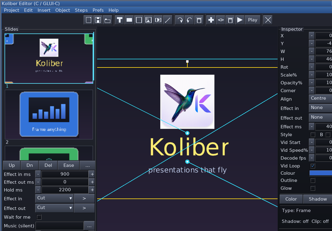 The Koliber editor running on the desktop