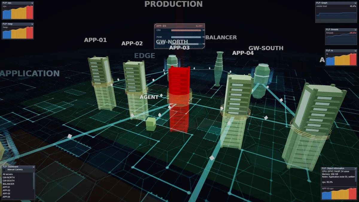 A single application node in alert, with the camera focused on it