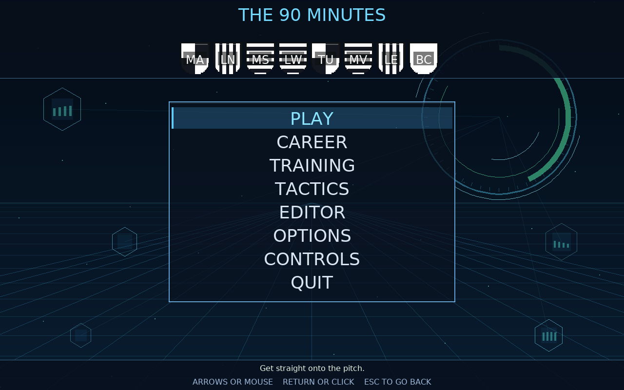 The main menu on the technological backdrop