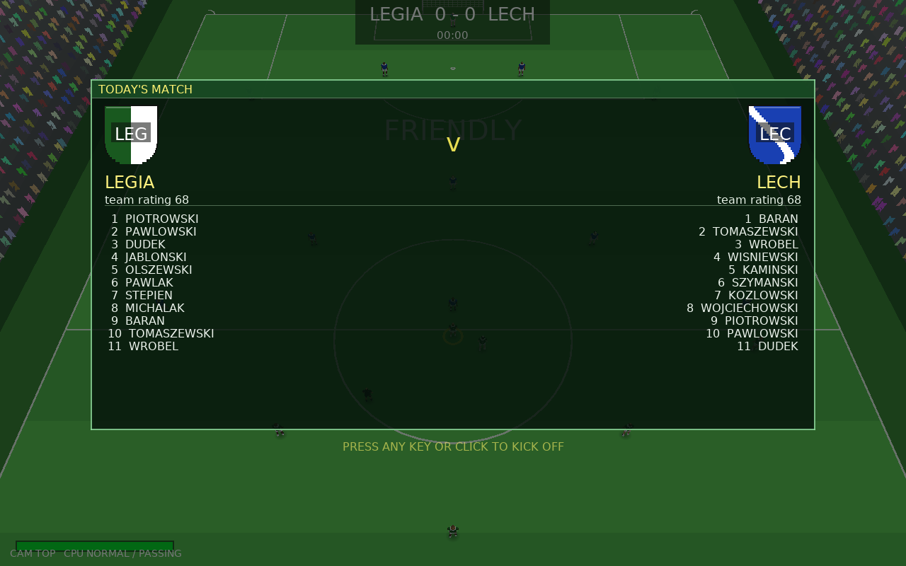 The team sheet before kick off